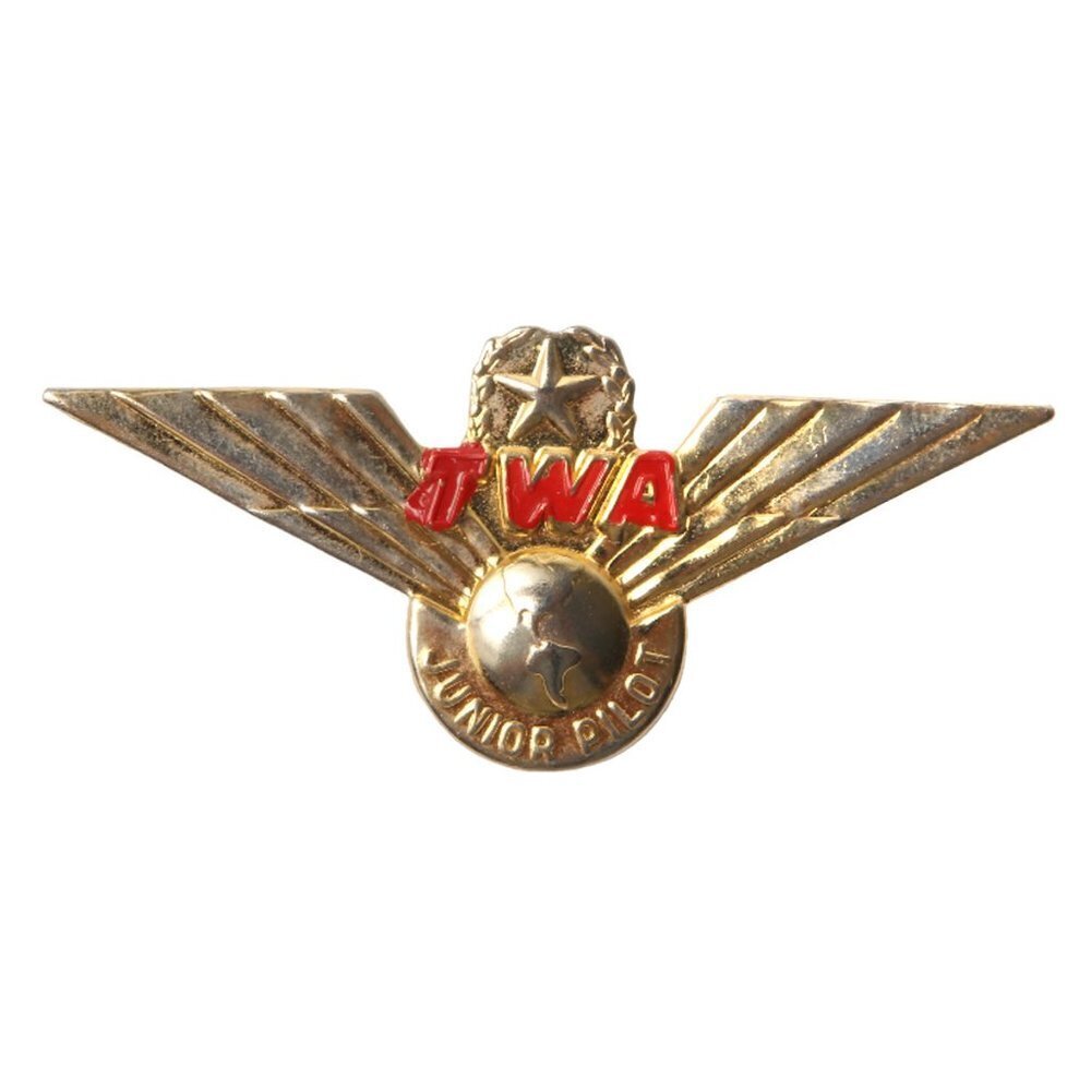 Vintage TWA Airlines Junior Pilot Wings Pin Gold Tone Trans World Airlines 2"